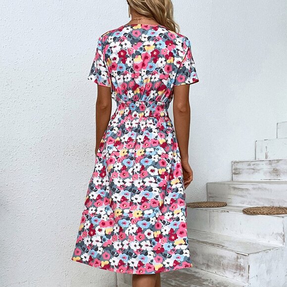 Women's floral print short-sleeved dress - Picture 5 of 5